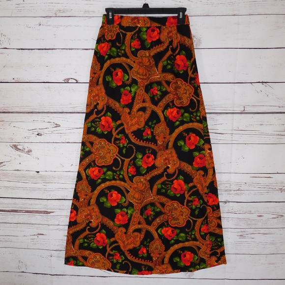 Handmade Dresses & Skirts - Vintage Long Maxi Skirt Rose Design Small @